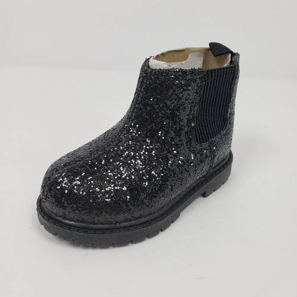 Carters Bessy Toddler Girls Size 5 Black Sparkle Glitter Casual Chelsea Boots